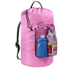 Laundry Bag with Shoulder Straps and Mesh Pocket Laundry Backpack Large Portable Laundry Hamper for College Laundromat Apartment - color: Pink