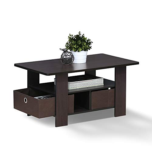 Furinno Andrey Coffee Table with Bin Drawer, Dark Walnut - color: Dark Walnut, style: 2 Bin