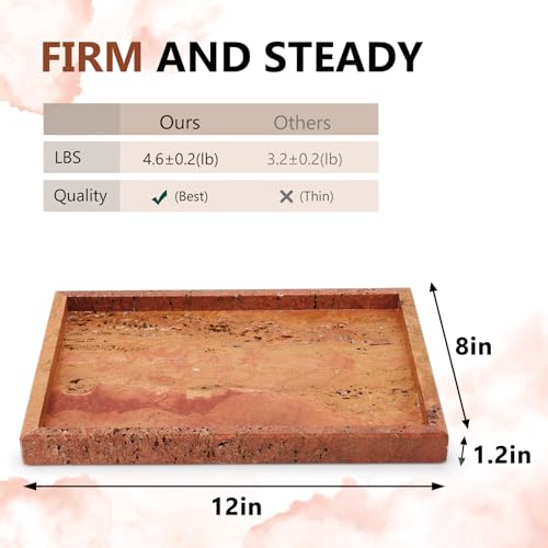 Real Natural Marble Tray for Bathroom, Vanity, Kitchen and Desktop, Rectangle Genuine Marble Stone Tray for Jewelry, Cosmetics, Candles, Lotion, Perfume (Red, 12" x 8" x 1.2") - color: Red, size: 12" x 8" x 1.2"