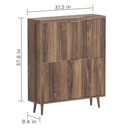Shoe Cabinet Storage, Modern Freestanding Organizer with 2 Flip Drawers, Narrow Shoe Rack for Entryway, Walnut - color: Walnut, size: 2-Drawers