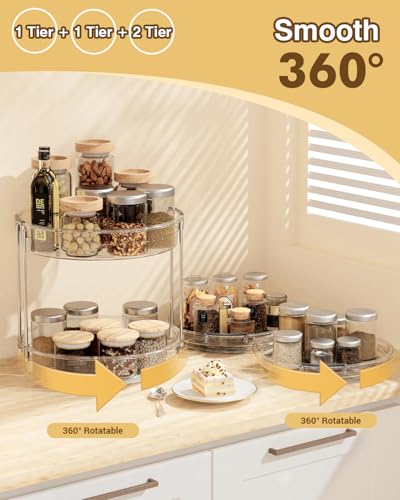 INCOSTAR 2 Pack Lazy Susan Organizer 9.25''and 11.81'' Two-Tier Lazy Susan Turntable for Cabinet, Spice Rack, and Pantry Storage - Spinning Makeup Organizer for Bathroom, Clear - size: 2-Tier & 2 Pack