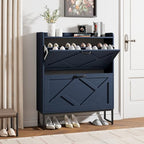 Nicetree Shoe Storage Cabinet, Shoe Cabinet with 2 Flip Drawers, Narrow Shoe Rack Cabinet, Farmhouse Slim Shoe Cabinet Storage for Entryway,Blue - color: Navy Blue, style: 2-Drawers