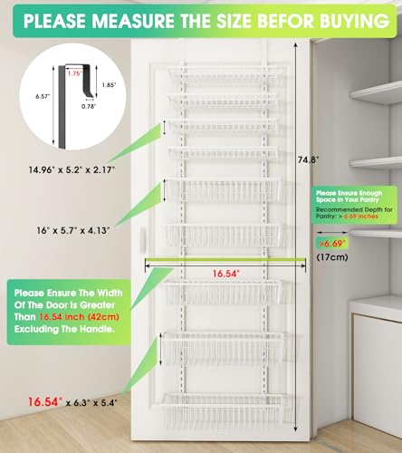Mefirt White 9-Tier Over The Door Pantry Organizer, Pantry Organization and Storage, Deep Baskets Hanging Heavy-Duty Metal, Wall Spice Rack Seasoning Shelves for Home & Kitchen, Laundry Room Bathroom - color: White, size: 9-Tier (16.54"W)