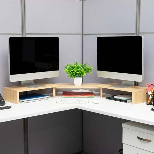 Mind Reader Dual Monitor Stand, Desktop Organizer, Laptop Riser, Office, MDF, 51.25"L x 9.25"W x 4.75"H, Brown - color: Brown