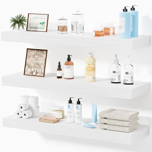 Floating Shelves for Wall, Bathroom Shelves Over Toilet, Wall Shelves & Book Shelf for Room, Hanging Shelf, Modern Wooden Mounted Floating Shelves, 24x7x1.5 in (White, Set of 3) - color: White, size: 24"(set of 3)