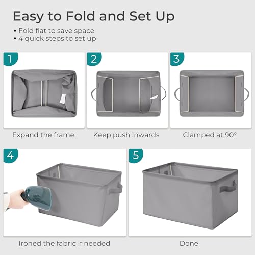 Storage Basket Bins with Metal Frame, Large Collapsible Fabric Storage Baskets for Organizing Shelf, Basket Organizer W/Handles for Blankets, Towels, Laundry, Shelves, 18-Pack, Grey - color: Gray, size: 18 PACK