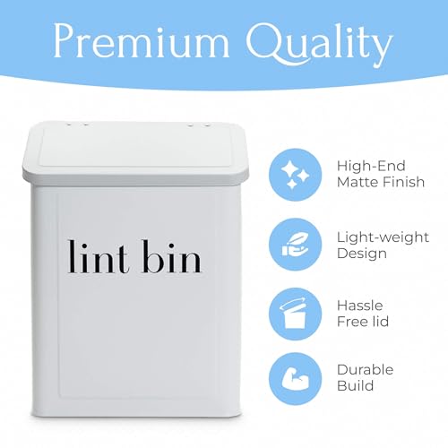 Magnetic Laundry Lint Bin for Dryer | Wall-Mounted Small Trash Can for Laundry Room | Includes Magnetic Hook & Lint Brush | Space-Saving Magnetic Laundry Trash Can | Matte White - color: Matte White