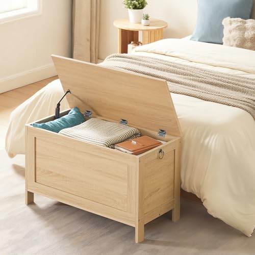 HOOBRO Toy Box, Retro Wooden Look Storage Chest with Safety Hinge, Entryway Storage Bench Supports 220 lb, 29.9 x 15.7 x 18.9 Inches Toy Chest Organizer, Easy Assembly (Natural) NL75CW01G2 - color: Natural, size: 29.9x15.7x18.9 Inch
