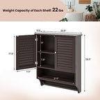 Tangkula Wall Mounted Bathroom Cabinet w/Open Shelf & Bar, Medicine Cabinet w/Double Louvered Doors, Adjustable Shelf, Wall Storage Cabinet for Bathroom Living Room Kitchen (Espresso) - color: Espresso