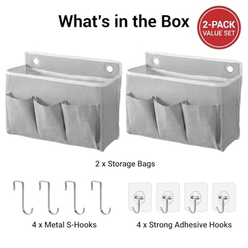 2-Pack Wall Hanging Storage Bag, Over the Door Organizer with Large Mesh Pockets, Hanging Wall Basket Storage for Pantry, Bedroom, Bathroom, Heavy Duty Wall Mounted Storage for Dorm,Closet (Grey)