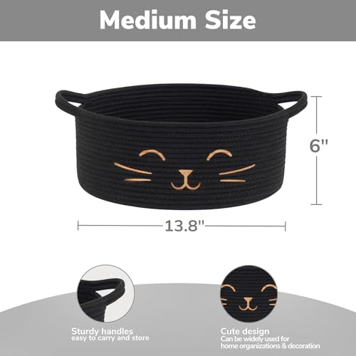 Cat Toy Basket, 13.8" x 6" Black Woven Basket for Gifts, Decorative Storage Basket for Nursery Living Room, Pet Dog Toy Storage - color: Black, size: 13.8"W x 6"H