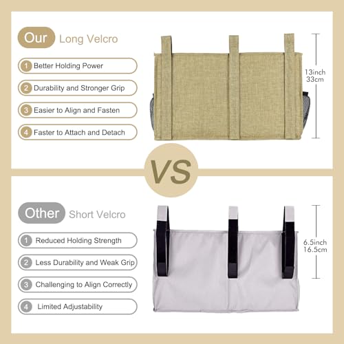 Surblue Bedside Caddy Hanging Bed Organizer Storage Bag Pocket for Bunk and Hospital Beds, College Dorm Rooms Baby Bed Rails, Camp 8 Pockets, (Large, Linen) - color: Linen, size: Large