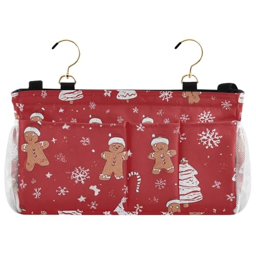 Bedside Caddy Hanging Bunk Bed Caddy Bed Organizer Hanging Pocket with 2 Hooks Bedside Storage Organizer Pocket Bag Holder Gingerbread Christmas Tree01 - color: Gingerbread Christmas Tree01