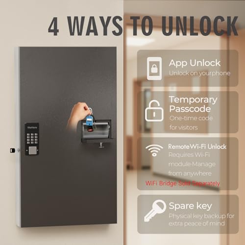 WeHere 104 Keys Lock Box Wall Mount with Key Drop Slot, APP Bluetooth/OTP/Wi-Fi/Fixed Code/Key Unlock, Smart Large Key Cabinet Key Return Box for Hotel,Car Dealerships,Realtors,Office - size: 104 Key(smart)