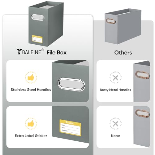 BALEINE File Organizer Box, Cardboard File Folder Organizer with Handle for Letter Size, Portable Collapsible Hanging Filing Box for Home Office Document Storage (2 Pack, Grey) - color: Grey, style: 2PK