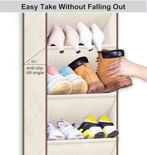 SLEEPING LAMB Over The Door Shoe Organizer for Closet with Large Deep Pockets, Narrow Shoe Rack for Door Hanging Boots Storage, Beige - color: Beige, size: 64.5''