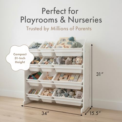 Humble Crew Toy Storage Organizer with 12 Removable Storage Bins for Kids Playroom, 4-Tier Toddler Toy Organization, White/White - color: White