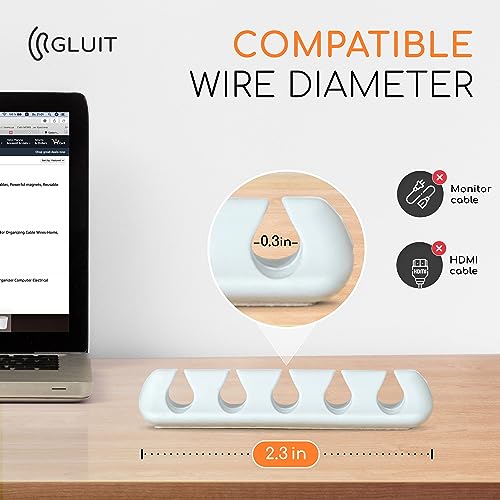 GLUIT Cord Organizer for Desk, Cable Holder for Nightstand, Charger Organizer, Adhesive Desktop Wire Clips, Multislot Cable Management, Table Organizer Accessories - 5 Pack, 15 Slots, White - color: White