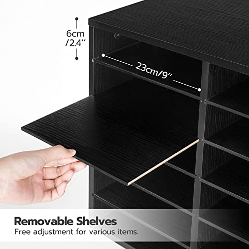 HOOBRO Literature Organizers, 12 Compartments Office Mailbox with Adjustable Shelves, Wood Countertop Literature Sorter for Office, Home, Classroom, Mailrooms Organization Black BK12WF01 - color: Black, size: 18.9"L