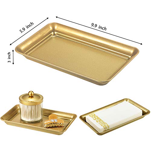Vintage Farmhouse Decor Metal Vanity Tray(2 Pack),Countertop Guest Hand Towel Storage Organizer Tray Dispenser, Sturdy Holder for Perfume,Cosmetics, Jewelry, Makeup Bathroom Organizer（Gold） - color: Gold, size: 2 Pack (9.9" x 5.9" x 1.1")