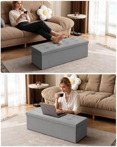 GLAXYFUR 43 Inches Folding Storage Ottoman Bench, Storage Chest, Footrest for Entryway, Living Room, Holds up to 660 lb, Light Grey - color: Light Grey