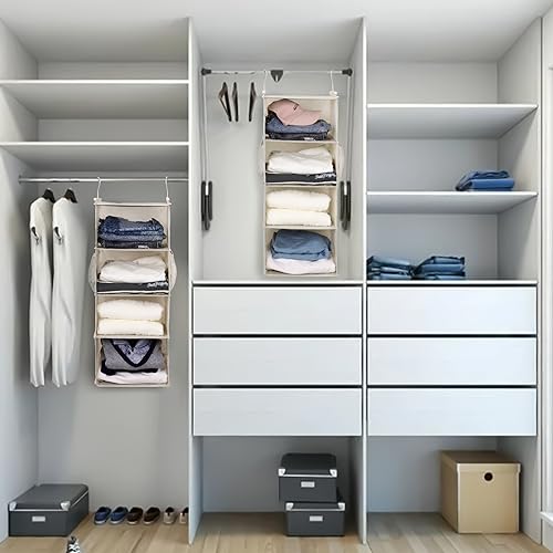 MAX Houser 4 Tier Shelf Hanging Closet Organizer, Closet Hanging Shelf with 2 Sturdy Hooks for Storage,2 Pack, Foldable (Beige) - color: Beige-5