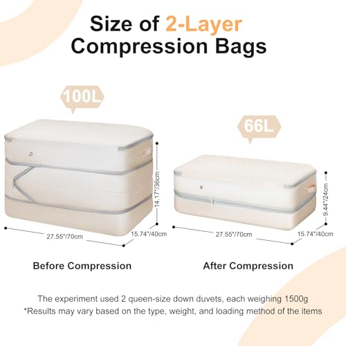 Comforter Storage Bag - Large Capacity Bedding Storage Bags Ultra Space Saving Self Compression Organizer, Washable Compression Bags for Storage Comforter Blanket Duvet Pillow, 4-Pack, Beige - color: Beige, size: 4 Packs