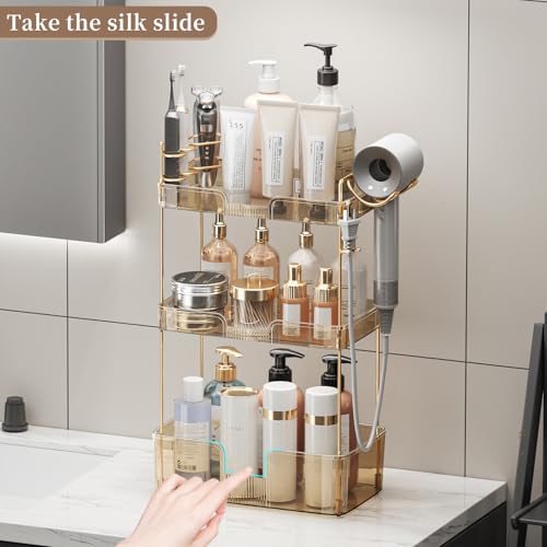 YCIA&DONE Luxury Bathroom Counter Organizer, Large Makeup Organizer Countertop, Shelf Organizer, Vanity Tray, Easily Assemble for Bathroom Organizers and Storage, Undersink, Cabinet,3 Tiers Amber - color: Amber, size: 3 tiers