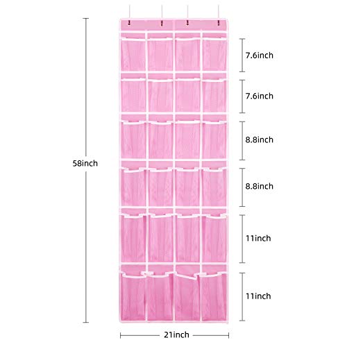 SAVERHO Hanging Shoe Organizer, Over The Door Shoe Organizer with 24 Breathable Mesh Pockets for Men Women Kids Hanging Shoe Storage Rack Organizer Size:58x21 Inch（Pink） - color: Pink-1pack of 24 pocket