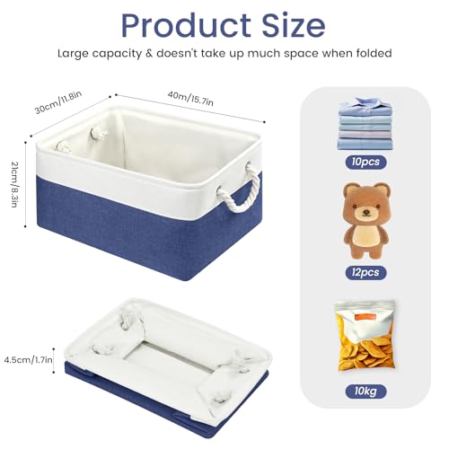 Large Storage Baskets- 15.7x11.8x8.26 inch Storage Bins for Shelves and Closet Organizing, Foldable Fabric Bin for Home Organization Clothes and Laundry (3-Pack, White&Blue) - color: WhiteBlue, size: 15.7inX11.8inX8.26in-3P