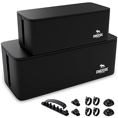 DMoose Cable Management Box - 2 Pack Medium & Large Cord Organizer for Desk & Floor, Cable Organizer Box for Child & Pet - Cable Box Hider for Tidy Office & Home, Power Strip Cover (Black - Pack of 2) - color: Pack of 2 - Black