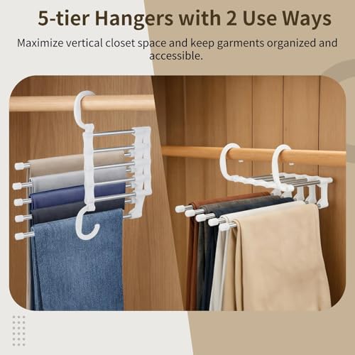 Multi Functional Folding Pants Rack, Five in One Storage Rack, White, Space Saving Design, Large Capacity (4, White)