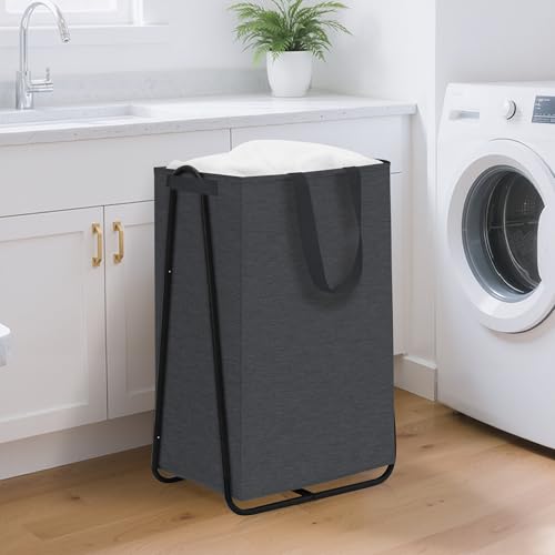 STORAGE MANIAC Laundry Hamper with Metal Rack, Large Laundry Basket with Triangle Frame, Collapsible Dirty Clothes Hamper with Handles for Dorm, College, Small Space, Closet, Bedroom, Black - color: Black