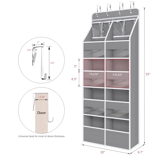 Univivi 5-Shelf Fabric Door Organizer Over Door Hanging Organizer with 8 Deep Pockets and 4 Small PVC Pockets Hanging Storage Organizers for Baby Nursery(Grey) - color: Grey (Upgraded), size: 5 LAYER