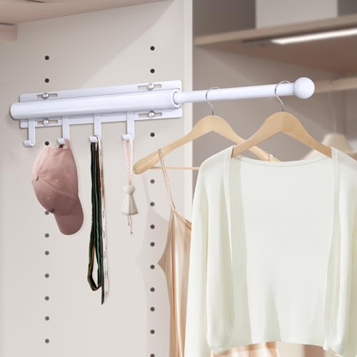 Supforce Valet Rod for Closets, 12" Valet Rod With 4 Hooks, Closet Organizer Slide Out Clothing Hanger Rods Extender Perfect for Suits,Dresses,Belt,Tie, White - color: White, size: 12IN With 4 Hooks