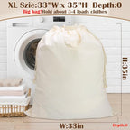 Canvas Laundry Bag 33"Wx 35"H, Thick Canvas Laundry Bag with Handles & Drawstring, Extra Large Heavy Duty Washable Basket Liner Hamper Liner Storage Sack (Beige XL, 1 Pack) - color: Beige, size: XL 33"W x 35"H┃1 Pack