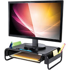 Allsop 32166 Metal Art Organizer 5 Riser Monitor Stand with Drawer and Side Caddies, Black