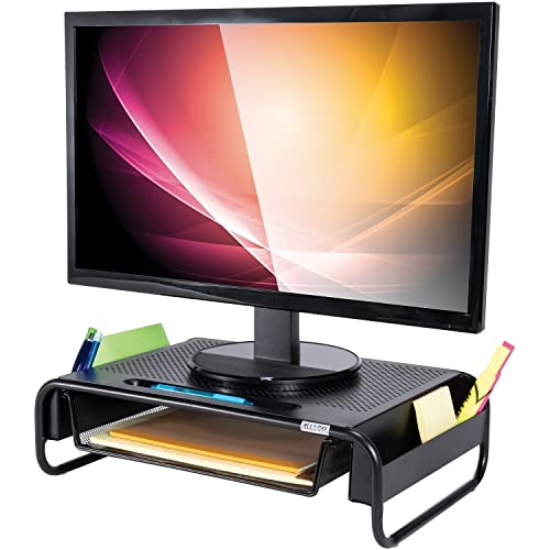 Allsop 32166 Metal Art Organizer 5 Riser Monitor Stand with Drawer and Side Caddies, Black