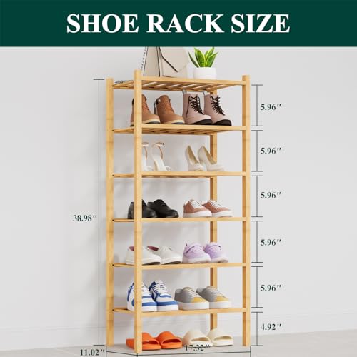 Smiry Shoe Rack, 6 Tier Thick Small Bamboo Shoe Organizer, Stackable Free Standing Wooden Shoe Storage Shelf for Closet, Entryway, Front Door Entrance, Natural - color: Natural, size: 17.32" Wide - 6 Tier - Thicker
