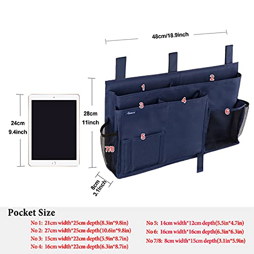 Surblue Caddy Hanging Organizer Bedside Storage Bag for Bunk and Hospital Beds, Blue, L - color: Blue, size: Large
