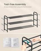 SONGMICS Expandable Shoe Rack, Adjustable Shoe Organizer Storage Shelf, Sturdy and Heavy-Duty, for Closet, Entryway, Living Room, 3-Tier, Ink Black ULMR036BD01 - size: 3 Tiers (18.8"H)