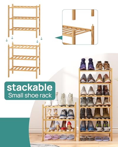 viewcare Small Shoe Rack, 3-Tier Shoe Rack for Entryway, Bamboo Wood Shoe Shelf for Closet & Hallway, Long 17.2IN | Beautiful | Functional | Sturdy | Durable - color: Natural Bamboo, size: 3-Tier_Samll