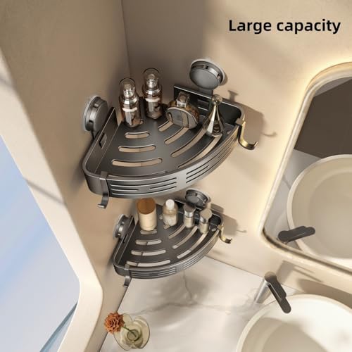 VOLPONE Shower Caddy Corner Suction Cup Shelf Corner No Drilling Bathroom Shower Organizer Storage Rack Adhesive (3-Pack, gray) - style: Without Towel Bar Suction Cup Triangle 3 Tier Gray