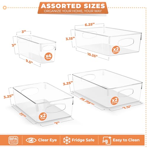 Sorbus Clear Plastic Storage Bins for Organizing, 10 Pack Clear Organizer Bins with Handles, Plastic Storage Bins for Closet, Pantry, Fridge, Medicine Cabinet Organizer, Shelves, Freezer, Drawer - size: Variety Pack, style: 10 Pack