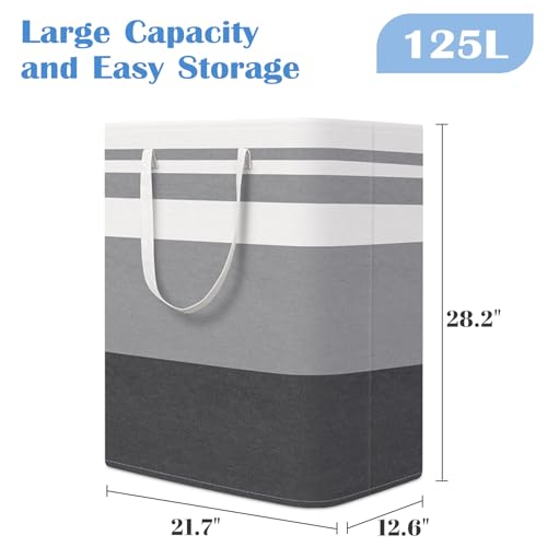 BlissTotes 3-Pack Laundry Basket, Freestanding＆Waterproof Laundry Hamper, Collapsible Tall Clothes Hamper with Easy Carry Handles for Clothes, Towels in the Family and Dorm,Gradient Grey,125L - color: Grey, size: 125L