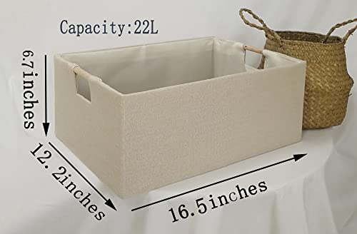 Storage Bin for Shelves Rectangle Closet Baskets Foldable Box with Handles Beige Shelf Baskets Toy Boxes for Home Office Car Dormroom - color: Beige