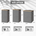 BALEINE Laundry Hamper with Lid, Tall Laundry Baskets with Bamboo Pull Handles, Large Laundry Bin with Internal Support (26 Gal/100L, Beige) - color: Beige, size: 100 liters