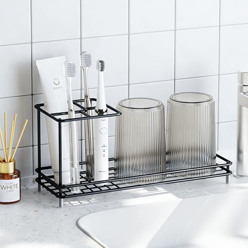 Toothbrush Holders for Bathrooms, Carbon Steel Tooth Brush Holder Electric Toothbrush and Toothpaste Organizer Bathroom Accessories for Countertop, Shower, Sink - Black - color: Black, size: Small(no tray)
