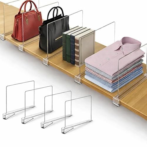 HIGH & SKY 8 Pack Acrylic Shelf Dividers for Closet Organization – Clear Adjustable Closet Shelf Separators for Clothes, Handbags & Towels – Durable Acrylic Shelf Dividers for Neat Shelves & Storage