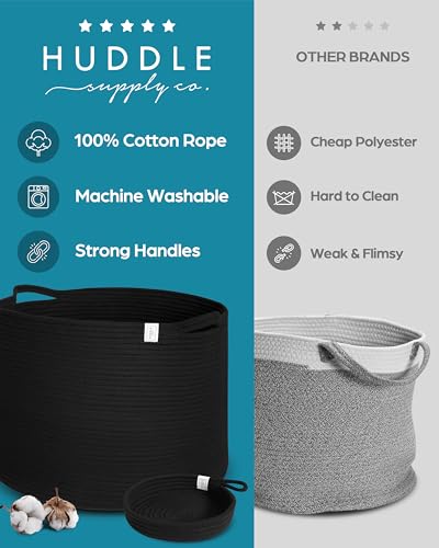 XXXXL WASHABLE Large Black Basket Blanket Basket Living Room 2PCs Toy Baskets Storage Kids Woven Rope XXX Extra Large Basket for Blankets,Pillows,Throws,Laundry + Small Basket | BIG Basket Blanket - color: Black, size: Jumbo